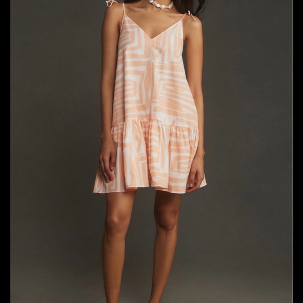 Maeve sleeveless flounce Peach and White Mini Dress